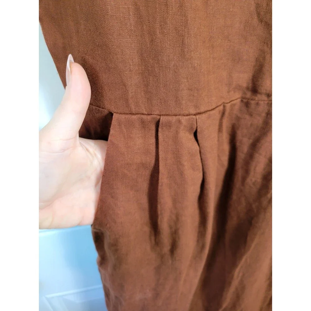 Quince 100% European Linen Scoop Neck Midi Dress Size S Chocolate Brown - Picture 4 of 9